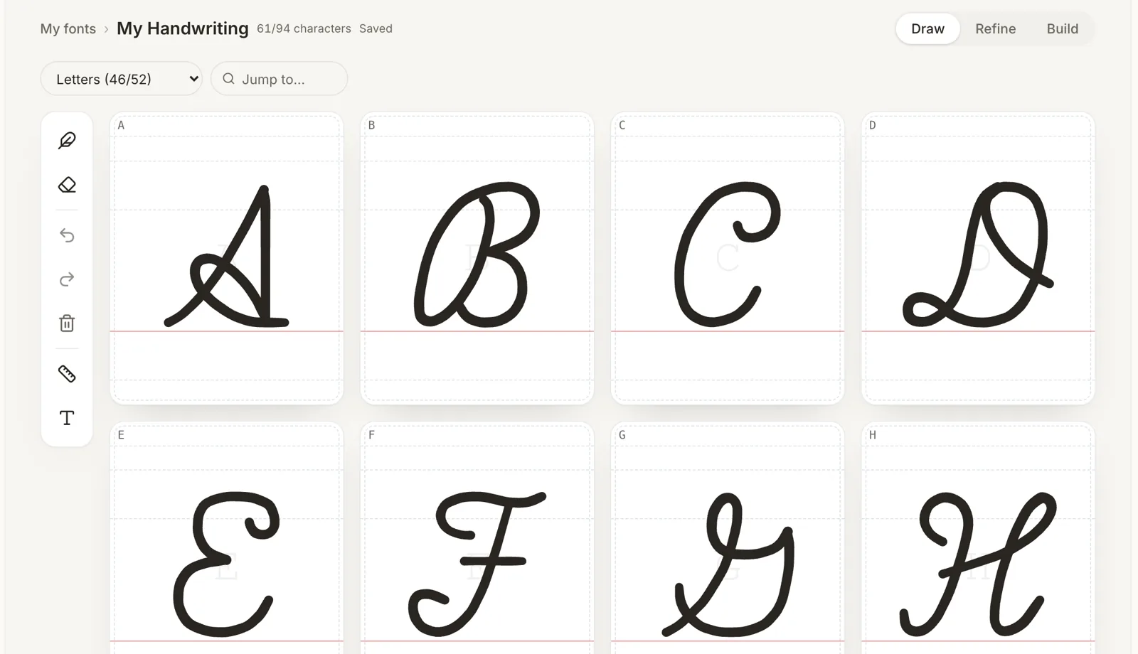 Drawing handwritten letters in the HandFonty handwriting font generator